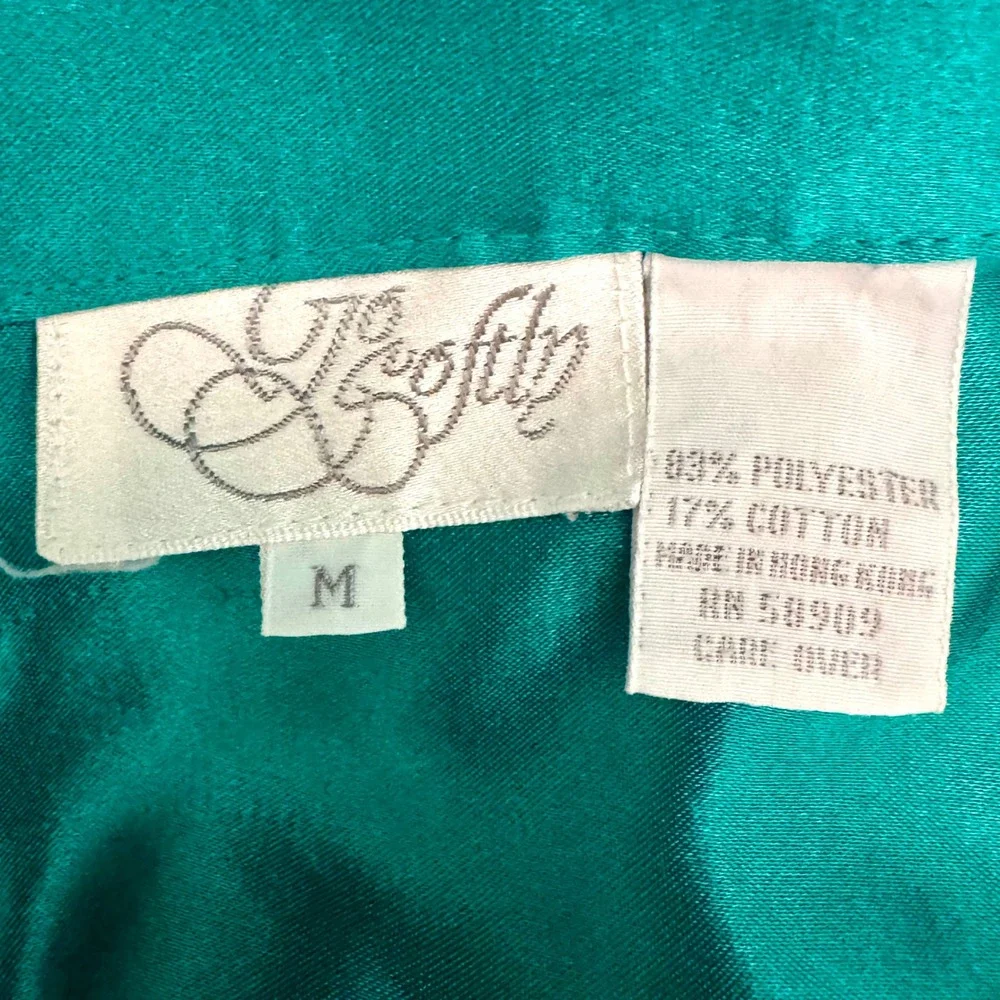 Softly Nightshirt Women Medium Teal Green Excellent Vintage 80s 90s Satin Button